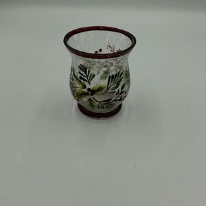 Yankee Candle Votive Holly Berry Christmas Design Crackle Finish Red Rim